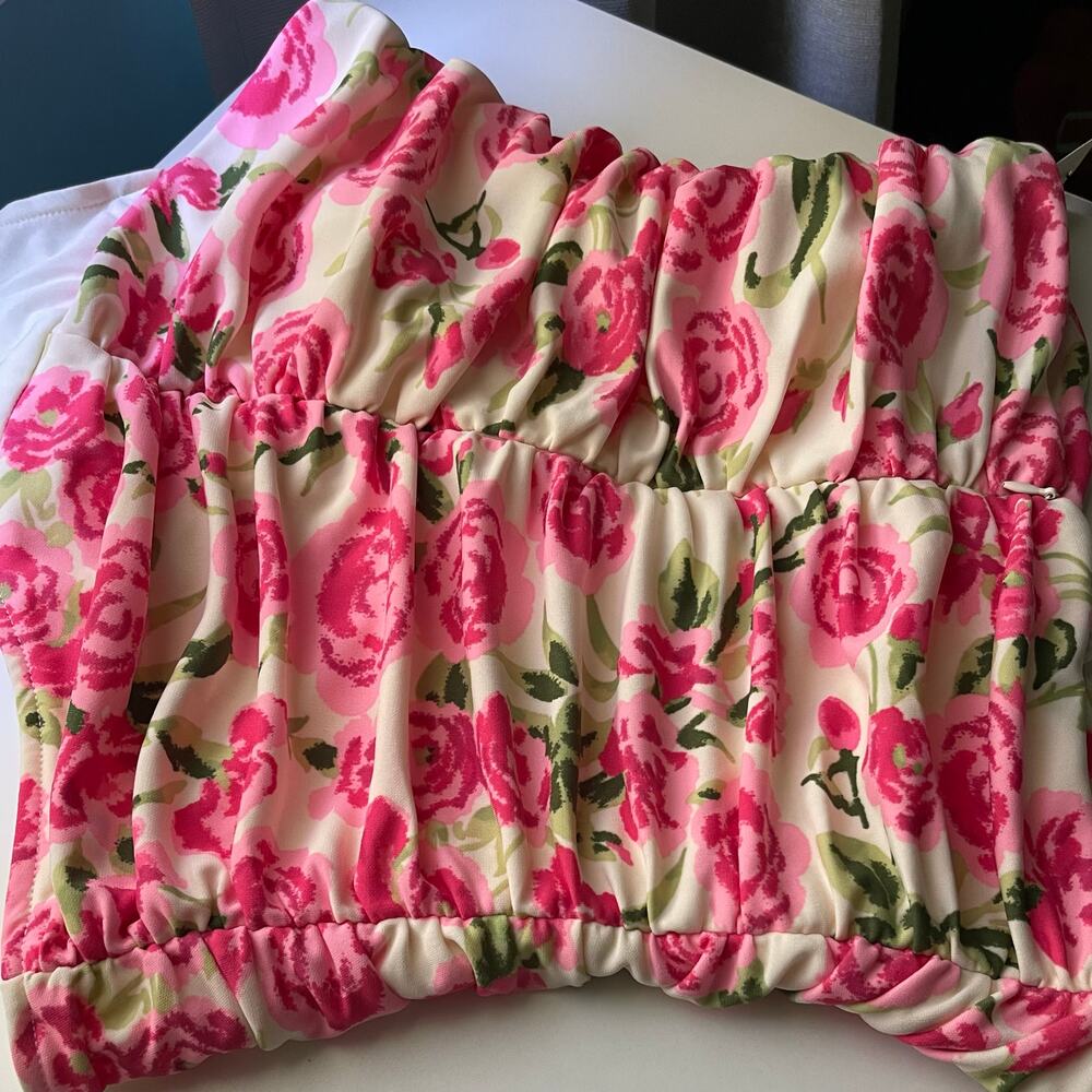 Zara Pink and Green Floral Blouse